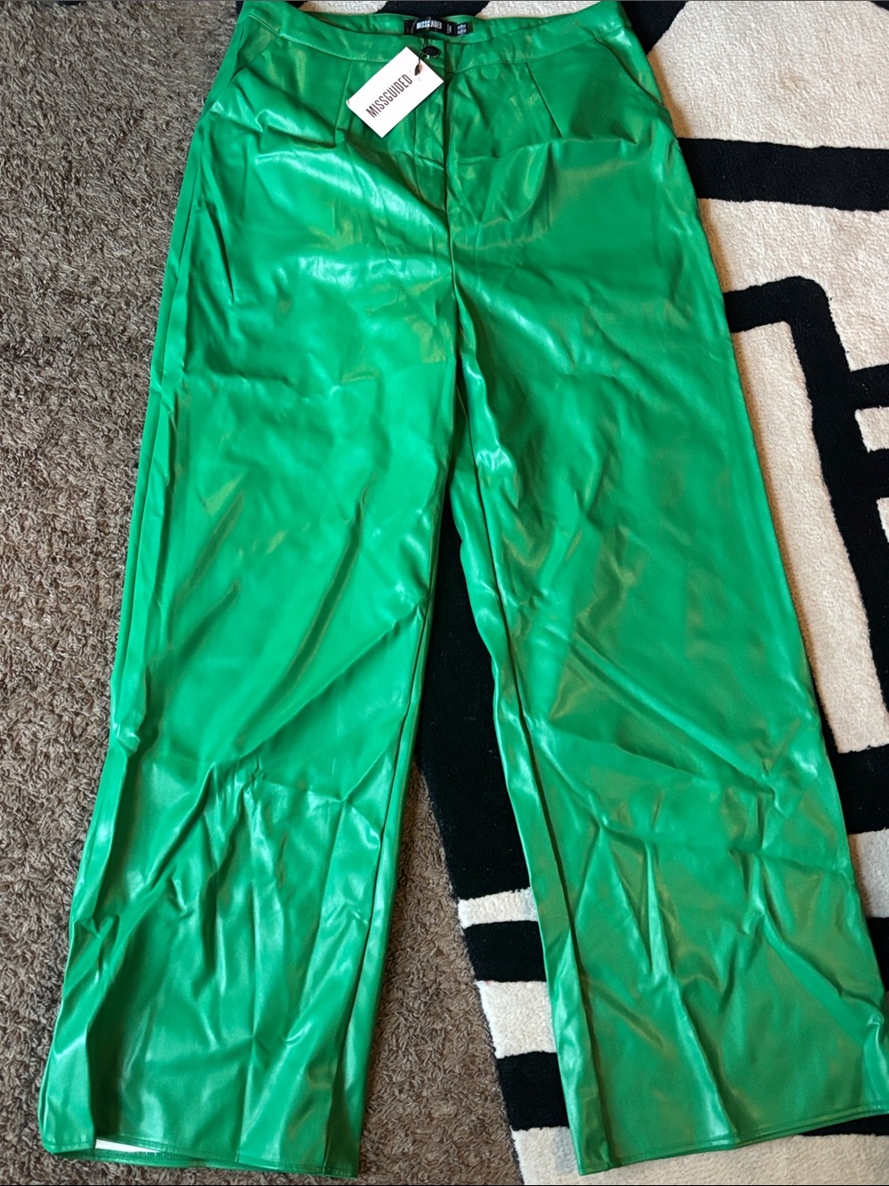 Missguided Green Wide Leg Faux Leather Pants
